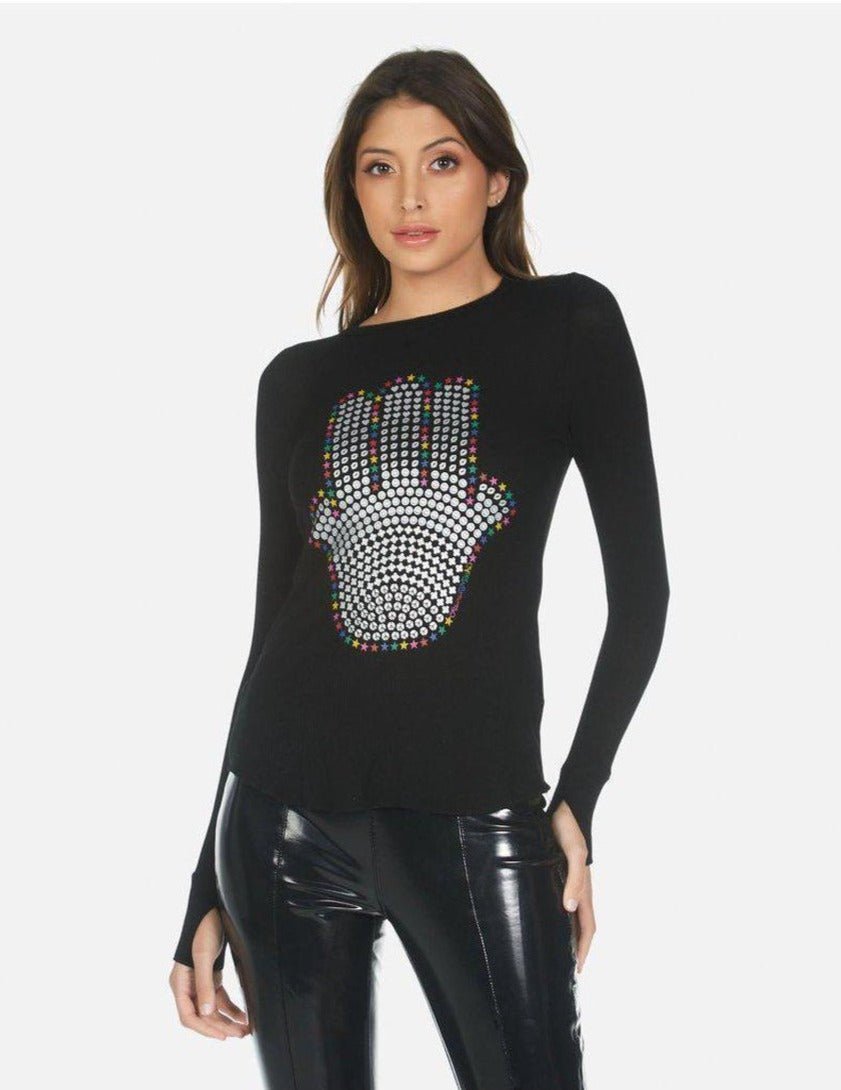 Shop Lauren Moshi Lauren Moshi McKinley Hamsa Elements Long Sleeve Top Long Sleeved Top for women – premium loungewear and festival fashion at Spoiled Brat