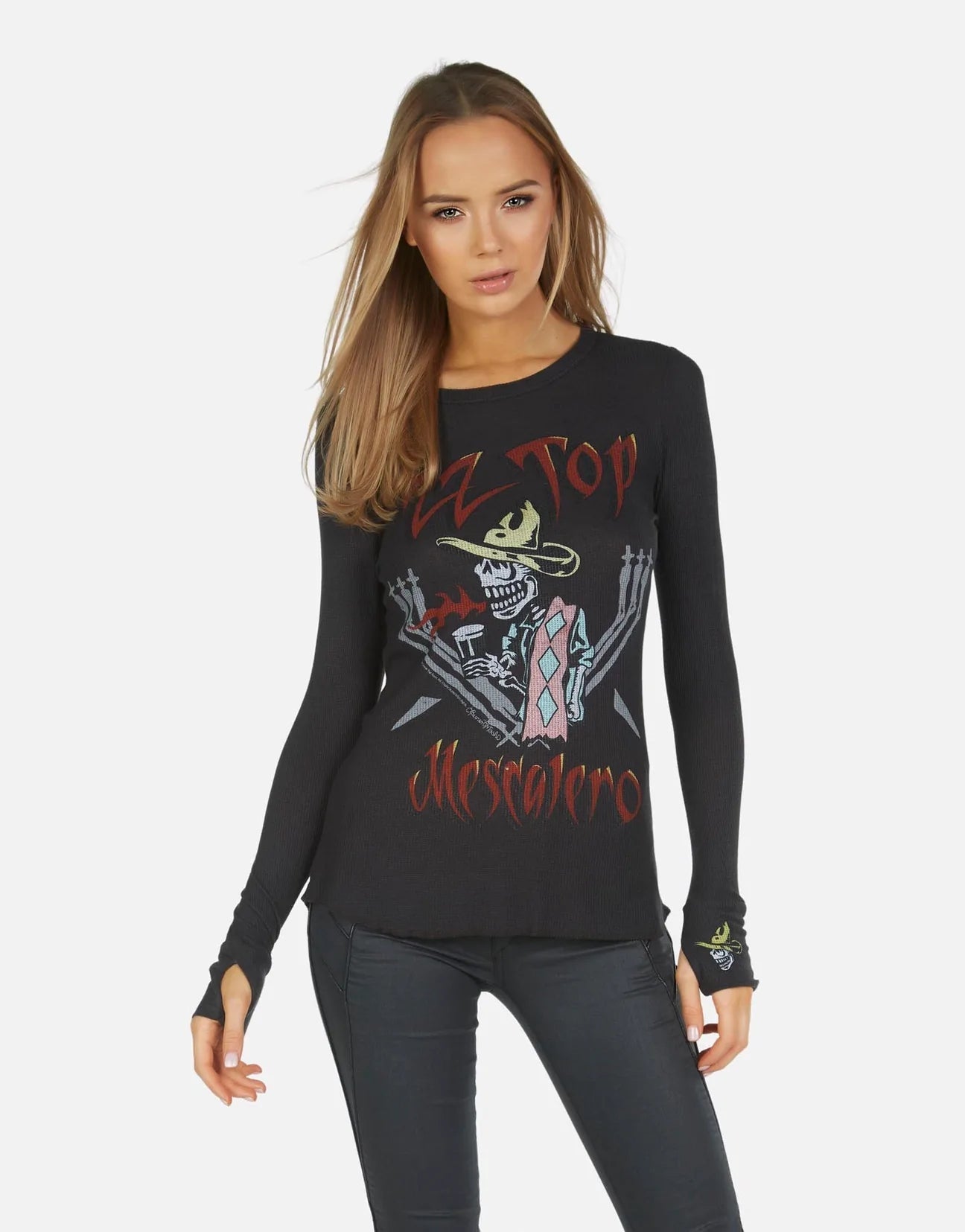 Shop Lauren Moshi Lauren Moshi McKinley McKinley ZZ Top Thermal Top as seen on Avril Lavigne Long Sleeved Top for women – premium loungewear and festival fashion at Spoiled Brat