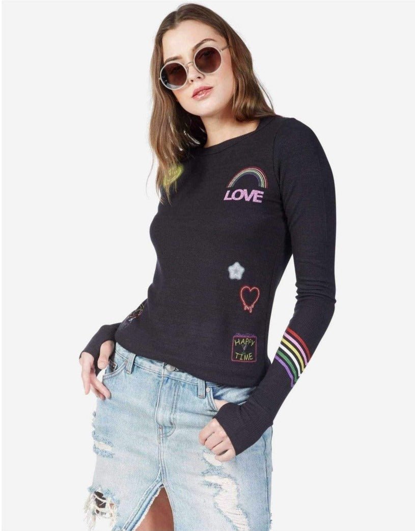 Shop Lauren Moshi Lauren Moshi Mckinley Neon Signs Thermal Top Long Sleeved Top for women – premium loungewear and festival fashion at Spoiled Brat