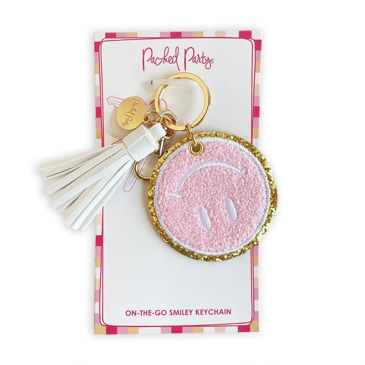 Packed Party Keep Cozy Smiley Keychain by Packed Party – Keyring – Pink | Spoiled Brat UK