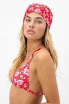 Frankies Bikinis Heidi Satin Floral Head Scarf in Coconut Girl Print Scarf by Frankies Bikinis as seen on celebrities