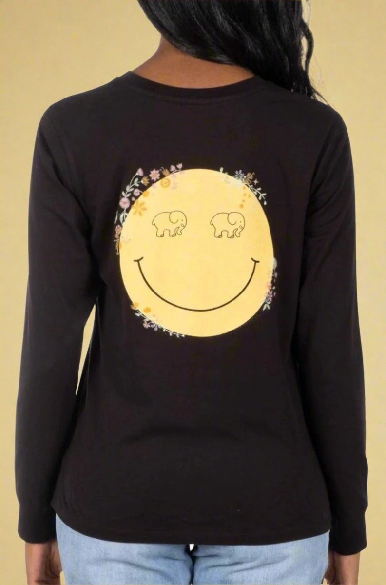 Shop Ivory Ella Ivory Ella Smiley T-Shirt Long Sleeved Top for women – premium loungewear and festival fashion at Spoiled Brat
