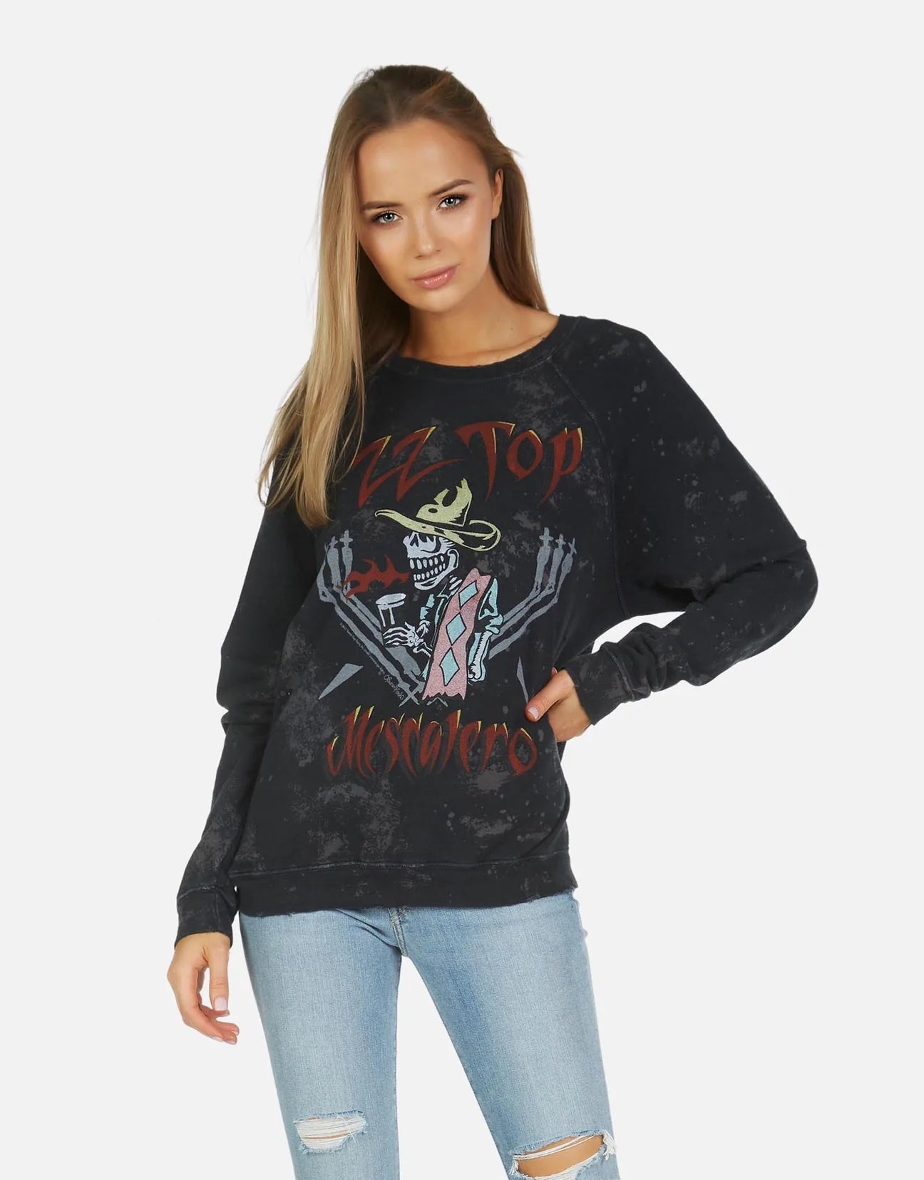 Lauren Moshi Anela ZZ Top Band Sweater | Sweater by Lauren Moshi | Shop Premium Boutique Fashion at Spoiled Brat | Trendy Y2K style. '_badge_Celeb_Pick, 80s, A Fashion Nerd | Image 3