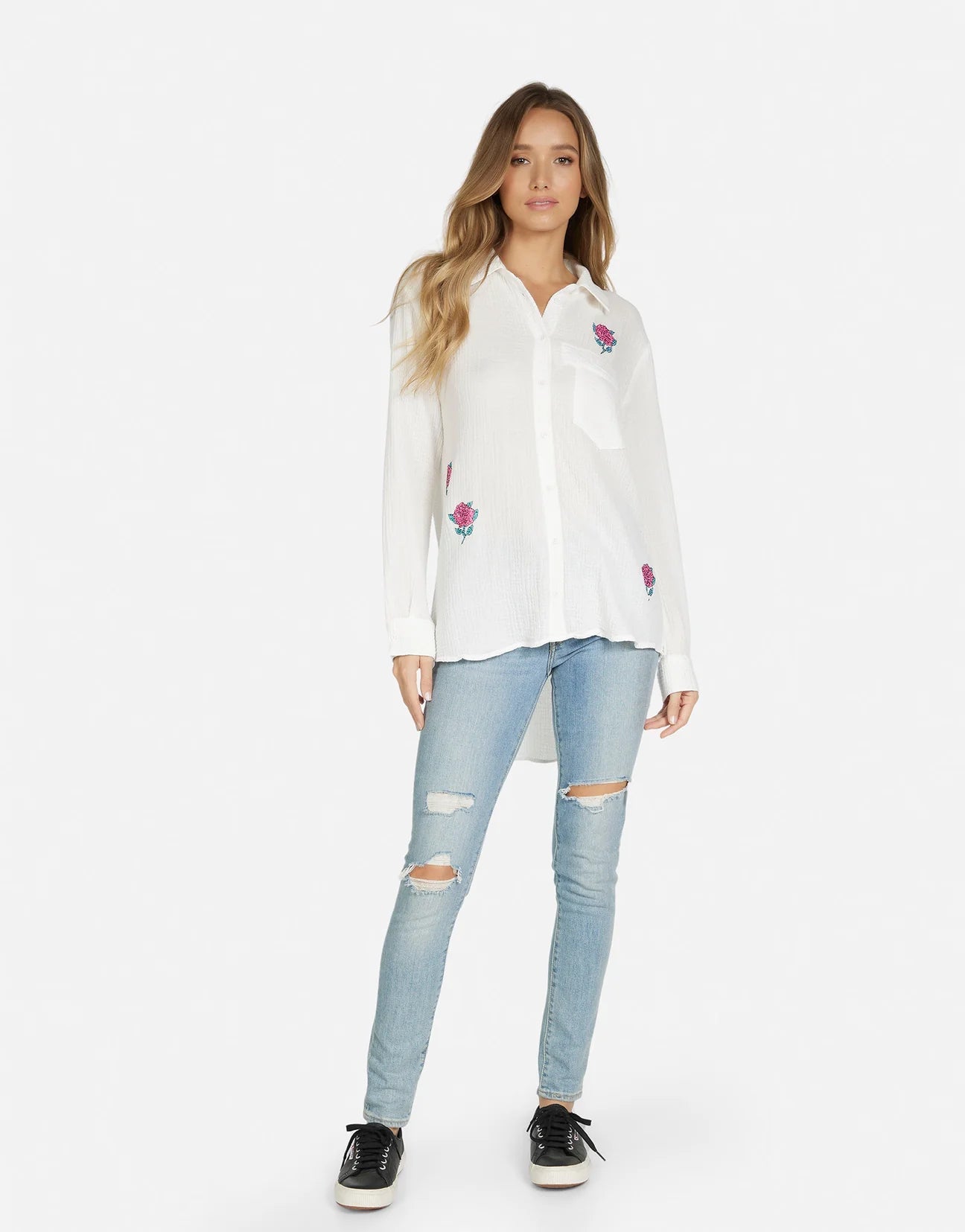 Lauren Moshi Dara Crystal Roses Shirt Denim Shirt by Lauren Moshi as seen on celebrities
