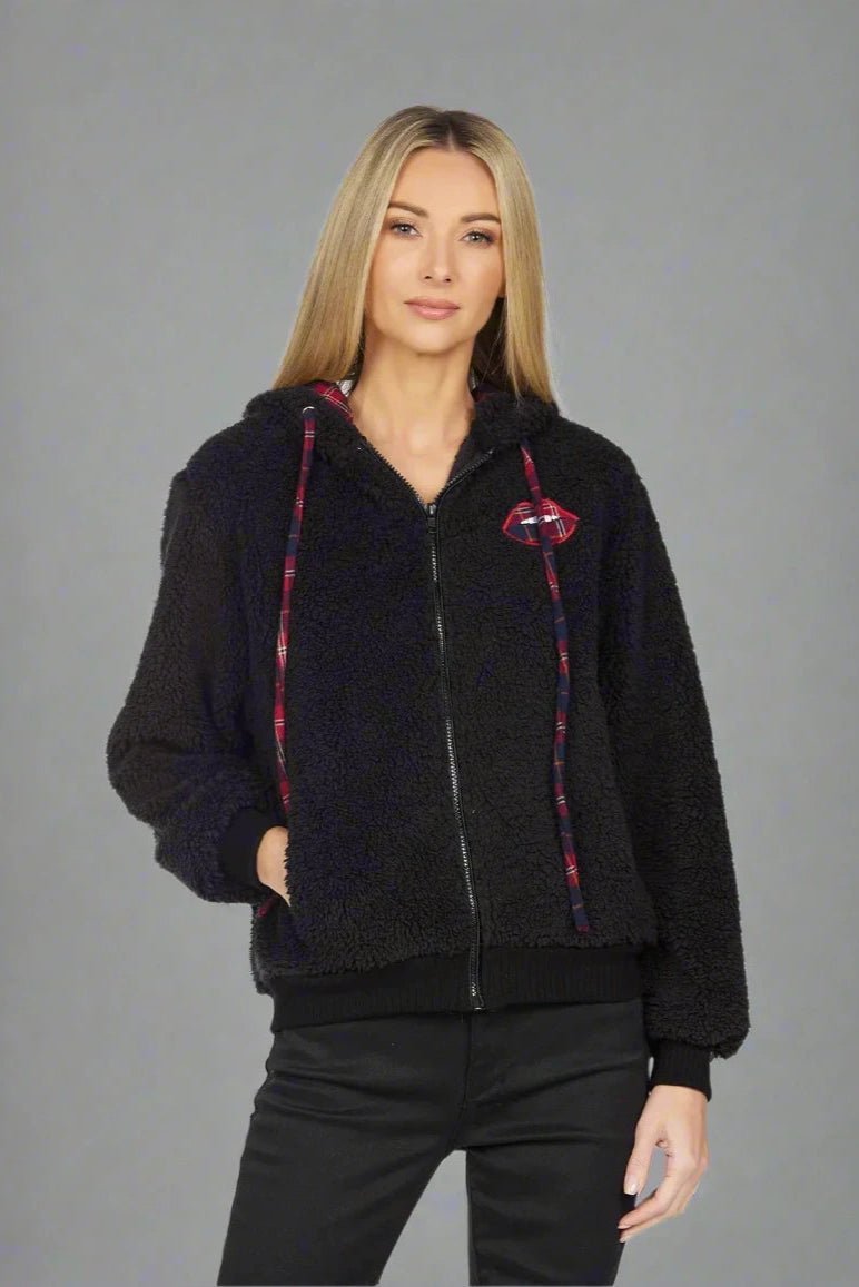 Shop Lauren Moshi Lauren Moshi Deandra Plaid Lip Sherpa Fleece Jacket Jacket for women – premium loungewear and festival fashion at Spoiled Brat