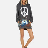 Shop Lauren Moshi Lauren Moshi Desiree Brush Peace Hoodie Dress Hooded Sweatshirt for women – premium loungewear and festival fashion at Spoiled Brat