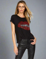 Shop Lauren Moshi Lauren Moshi Edda Crystal Biting Lip T-Shirt online at Spoiled Brat