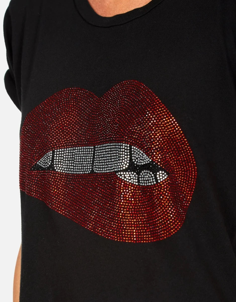 Shop Lauren Moshi Lauren Moshi Edda Crystal Biting Lip T-Shirt T-Shirt for women – premium loungewear and festival fashion at Spoiled Brat
