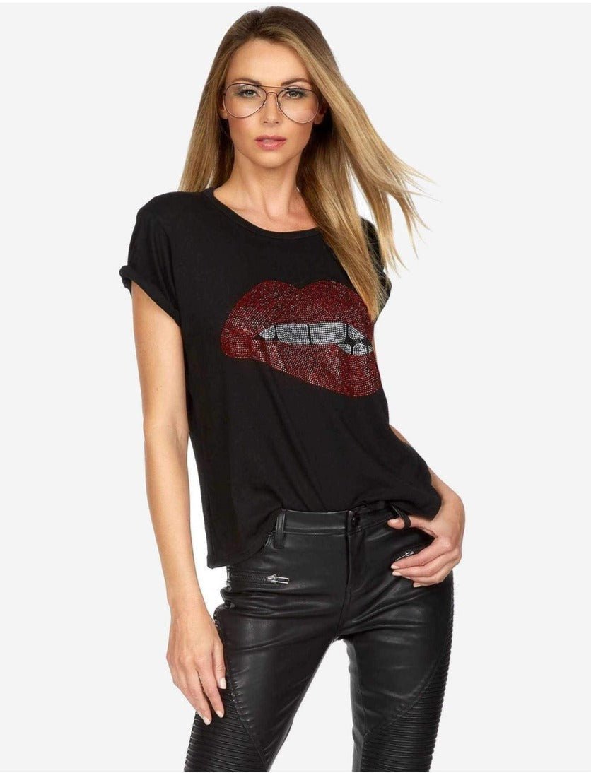 Shop Lauren Moshi Lauren Moshi Edda Crystal Biting Lip T-Shirt T-Shirt for women – premium loungewear and festival fashion at Spoiled Brat