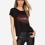 Shop Lauren Moshi Lauren Moshi Edda Crystal Biting Lip T-Shirt T-Shirt for women – premium loungewear and festival fashion at Spoiled Brat