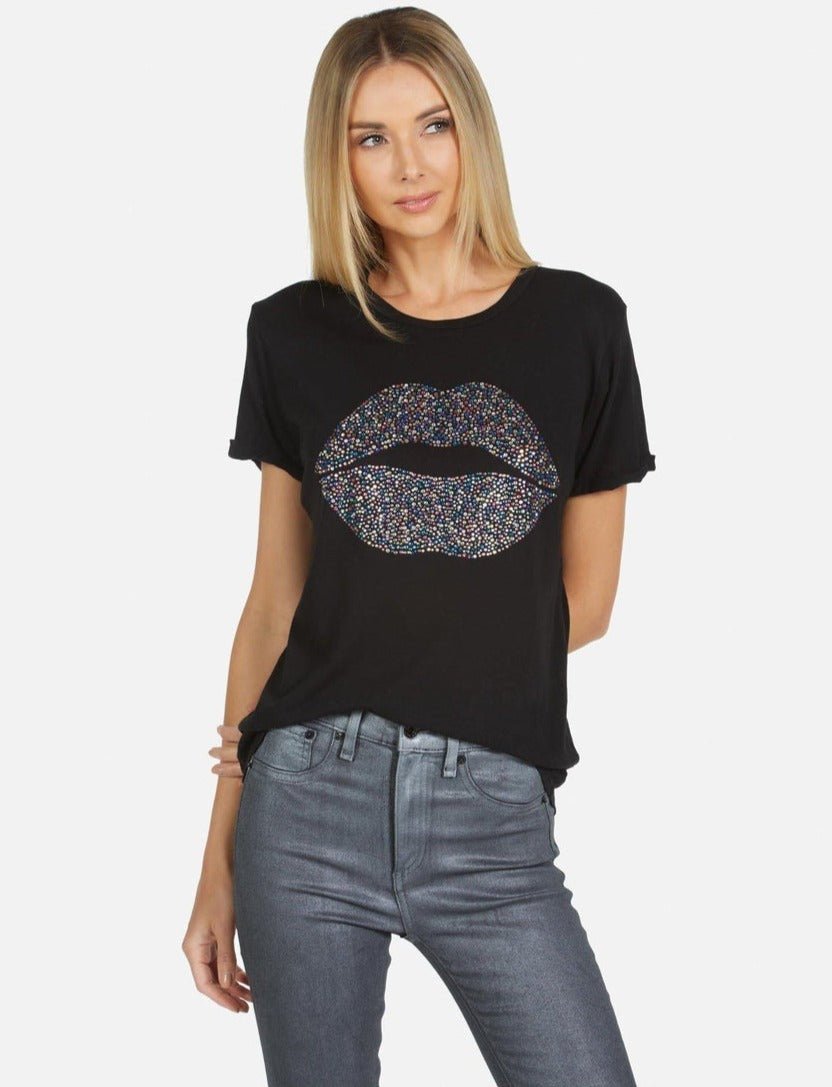Lauren Moshi Edda Crystal Sprinkle Lip T-Shirt T-Shirt by Lauren Moshi as seen on celebrities