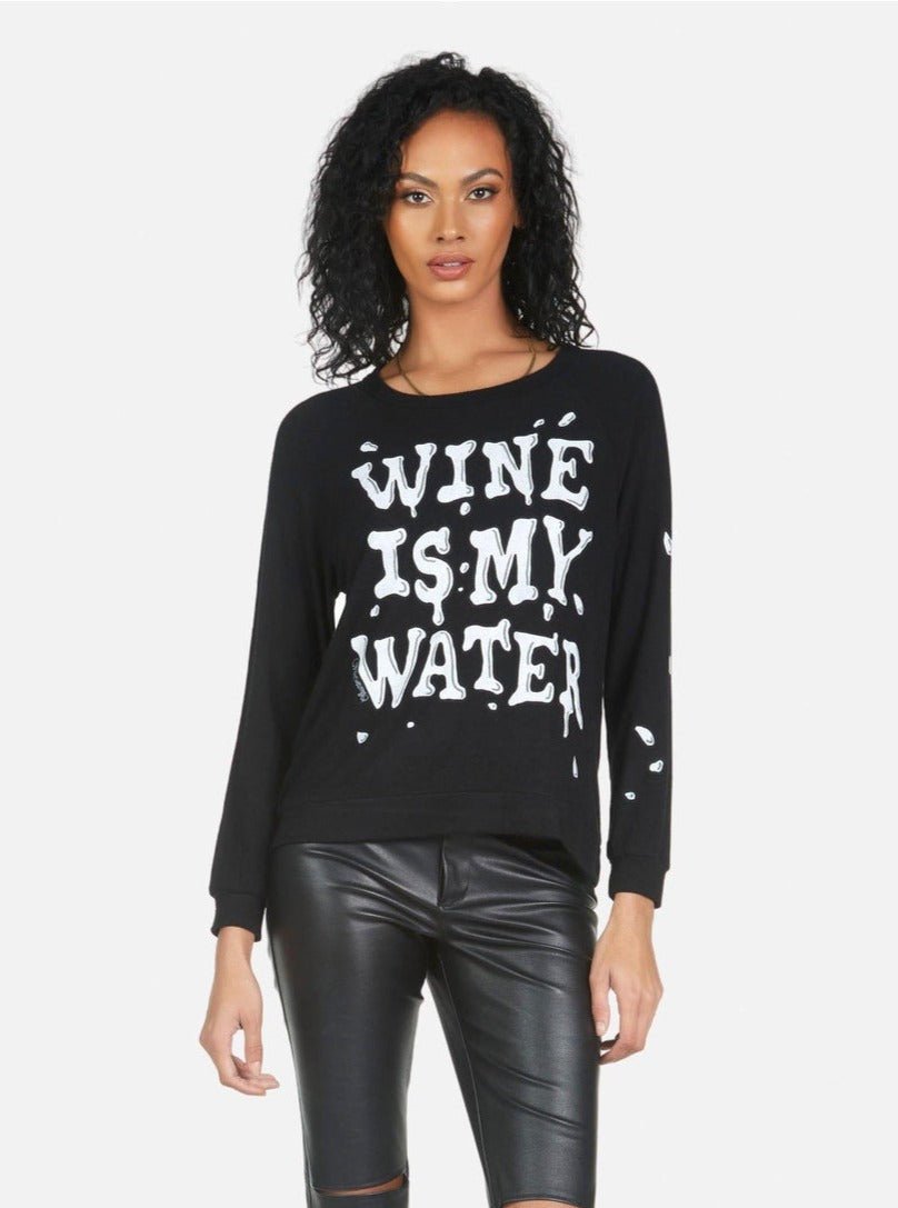 Lauren Moshi Everly Wine is My Water Pullover | Pullover by Lauren Moshi | Shop Premium Boutique Fashion at Spoiled Brat | Trendy Y2K style. '_badge_Celeb_Pick, __label:Celeb Style, _label_Celeb Pick | Image 3