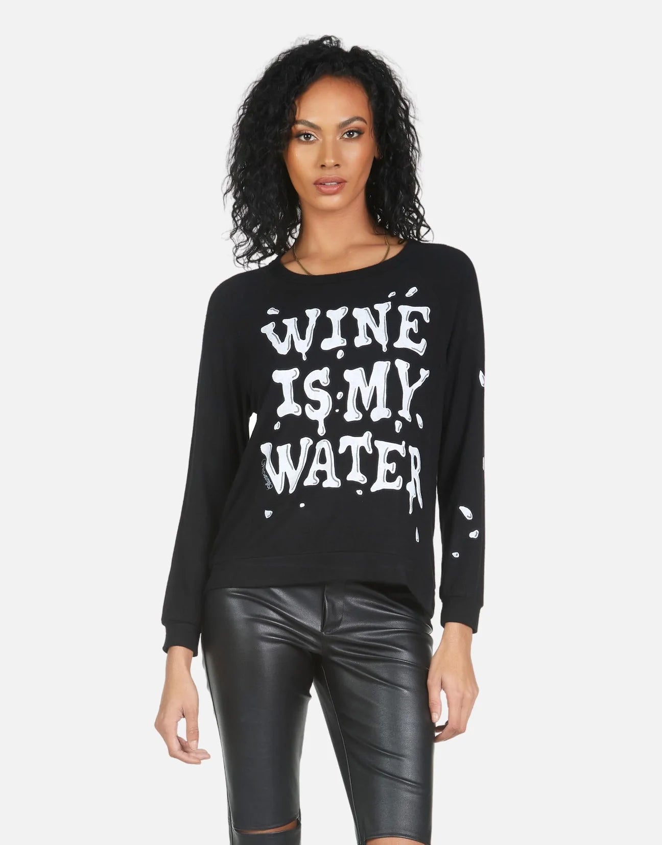 Lauren Moshi Everly Wine is My Water Pullover | Pullover by Lauren Moshi | Shop Premium Boutique Fashion at Spoiled Brat | Trendy Y2K style. '_badge_Celeb_Pick, __label:Celeb Style, _label_Celeb Pick | Image 2
