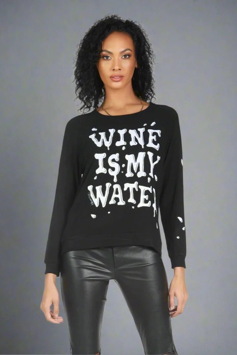 Lauren Moshi Everly Wine is My Water Pullover | Pullover by Lauren Moshi | Shop Premium Boutique Fashion at Spoiled Brat | Trendy Y2K style. '_badge_Celeb_Pick, __label:Celeb Style, _label_Celeb Pick | Image 1