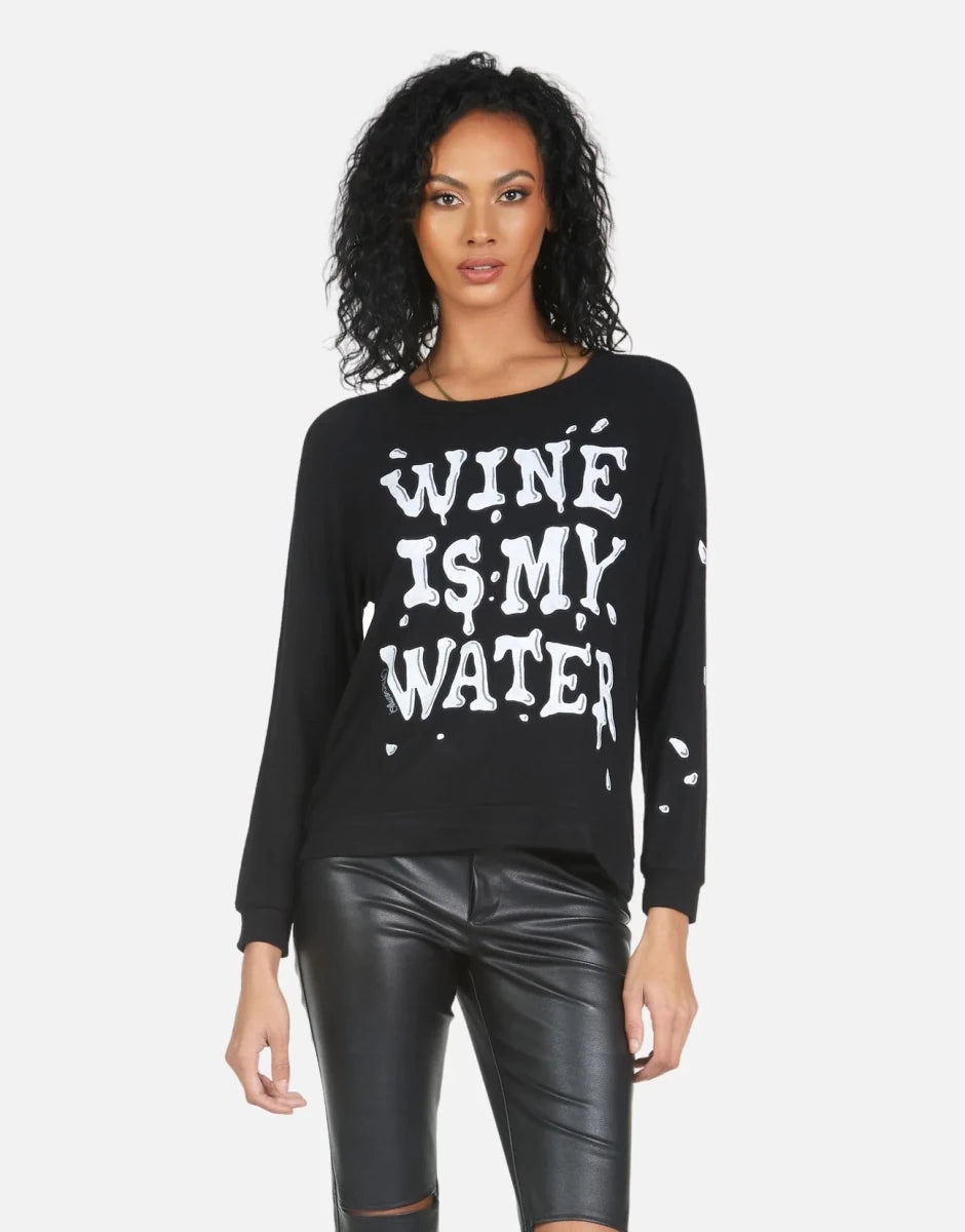 Shop Lauren Moshi Lauren Moshi Everly Wine is My Water Pullover Pullover for women – premium loungewear and festival fashion at Spoiled Brat