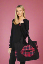 Lauren Moshi Fatima Plaid Lip Oversized Tote Bag by Lauren Moshi – Tote Bag – Black | Spoiled Brat UK