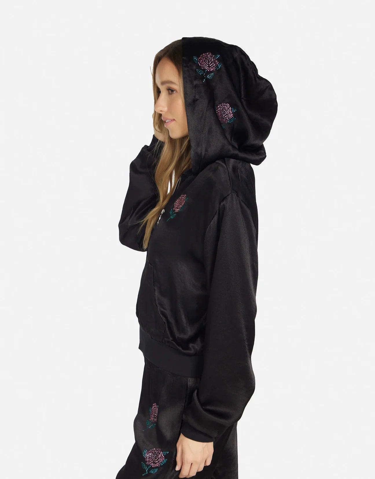 Lauren Moshi Kathleen Crystal Roses Satin Bomber Jacket - Spoiled Brat