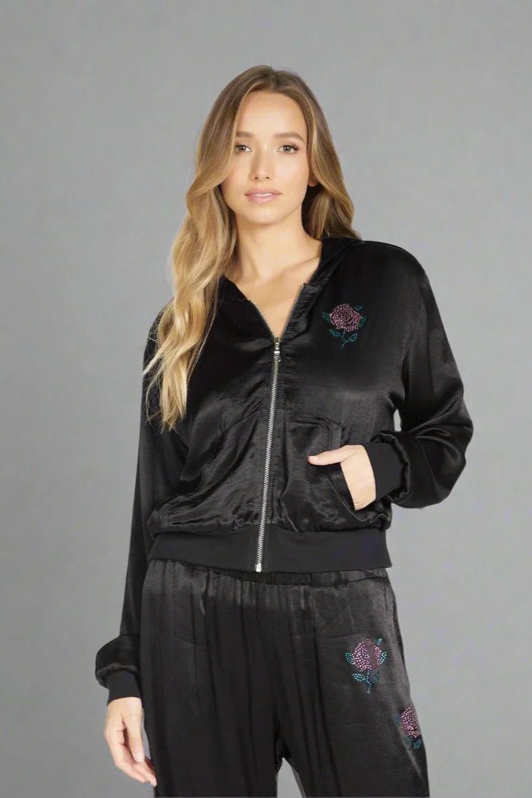 Lauren Moshi Kathleen Crystal Roses Satin Bomber Jacket - Spoiled Brat