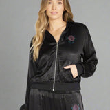 Shop Lauren Moshi Lauren Moshi Kathleen Crystal Roses Satin Bomber Jacket Jacket for women – premium loungewear and festival fashion at Spoiled Brat
