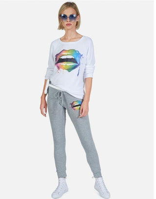 Shop Lauren Moshi Kizzy Rainbow Smudge Lip Sweatpants - Premium Joggers from Lauren Moshi Online now at Spoiled Brat 