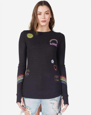 Shop Lauren Moshi Mckinley Neon Signs Thermal Top - Premium Long Sleeved Top from Lauren Moshi Online now at Spoiled Brat 