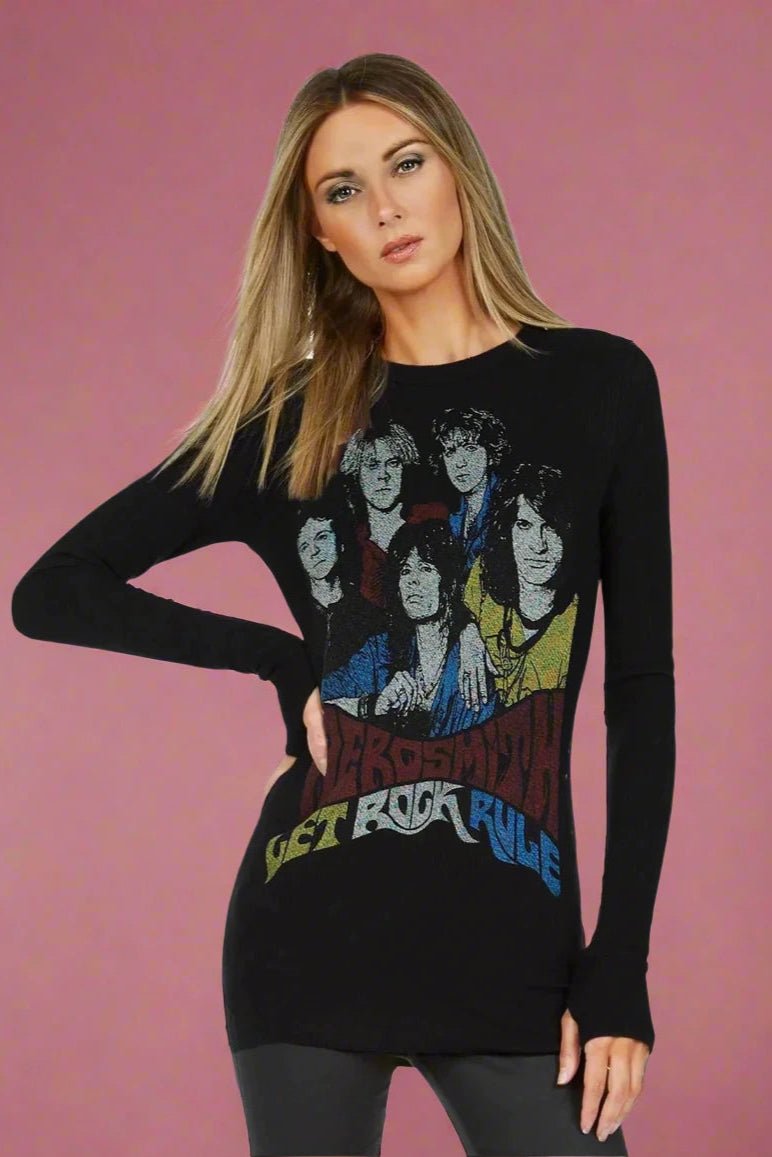 Lauren Moshi McKinley X Vintage Aerosmith Thermal Top by Lauren Moshi – Sweatshirt – XS | Spoiled Brat UK