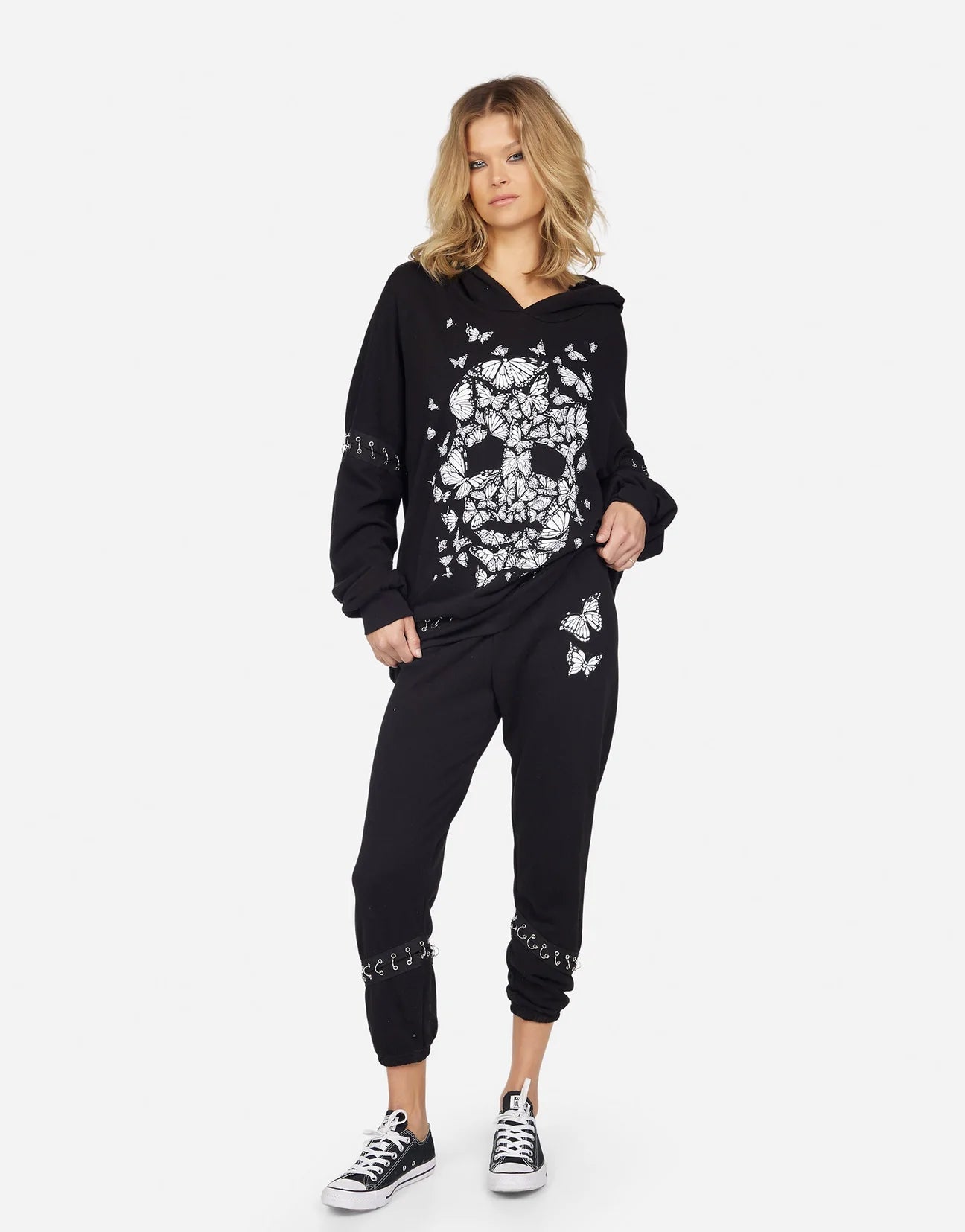 Lauren Moshi Samantha Butterfly Skull Burst Hoodie Wrap Cardigan by Lauren Moshi as seen on celebrities