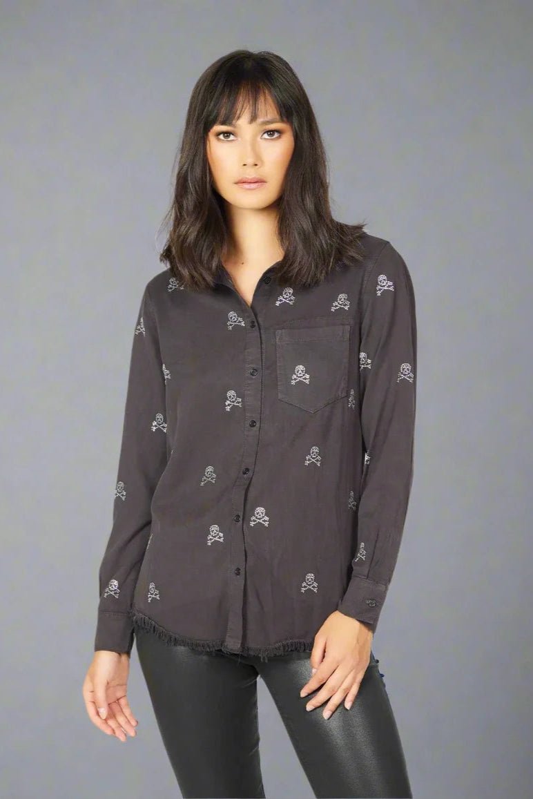 Lauren Moshi Sloane Mini Crystal Cross Bone Skulls Shirt - Spoiled Brat
