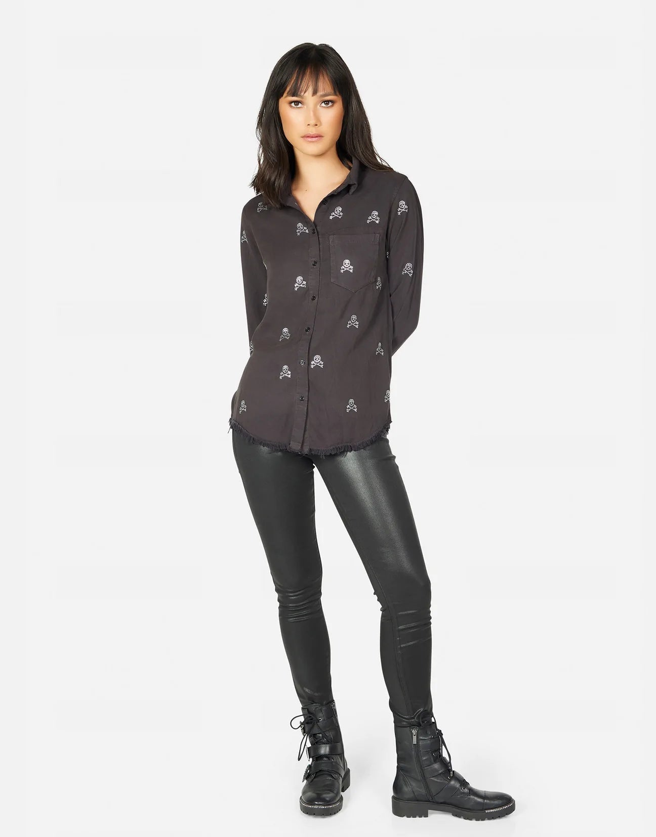 Lauren Moshi Sloane Mini Crystal Cross Bone Skulls Shirt - Spoiled Brat