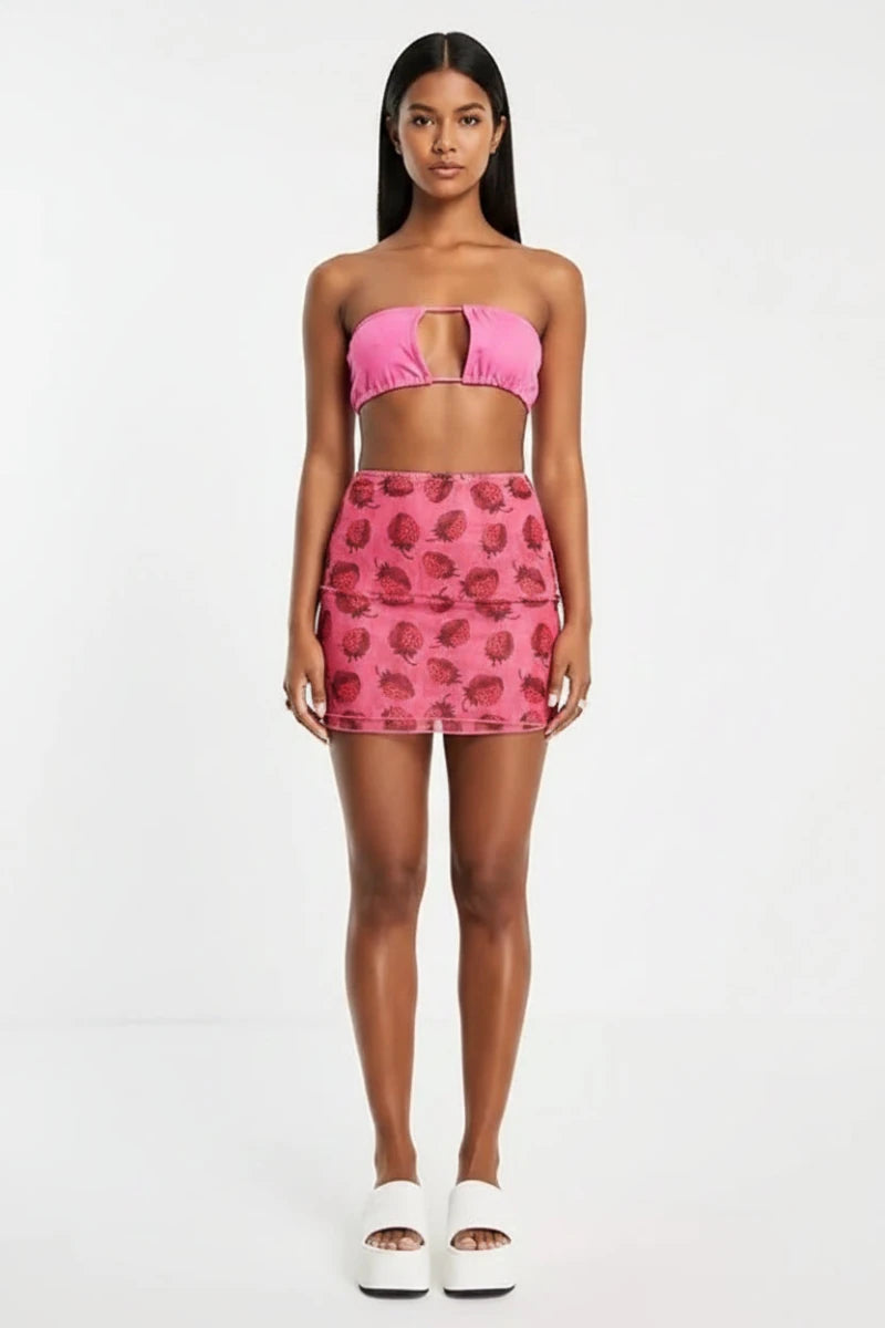 Shop New Girl Order New Girl Order Strawberry Mesh Mini Skirt Mini Skirt for women – premium loungewear and festival fashion at Spoiled Brat