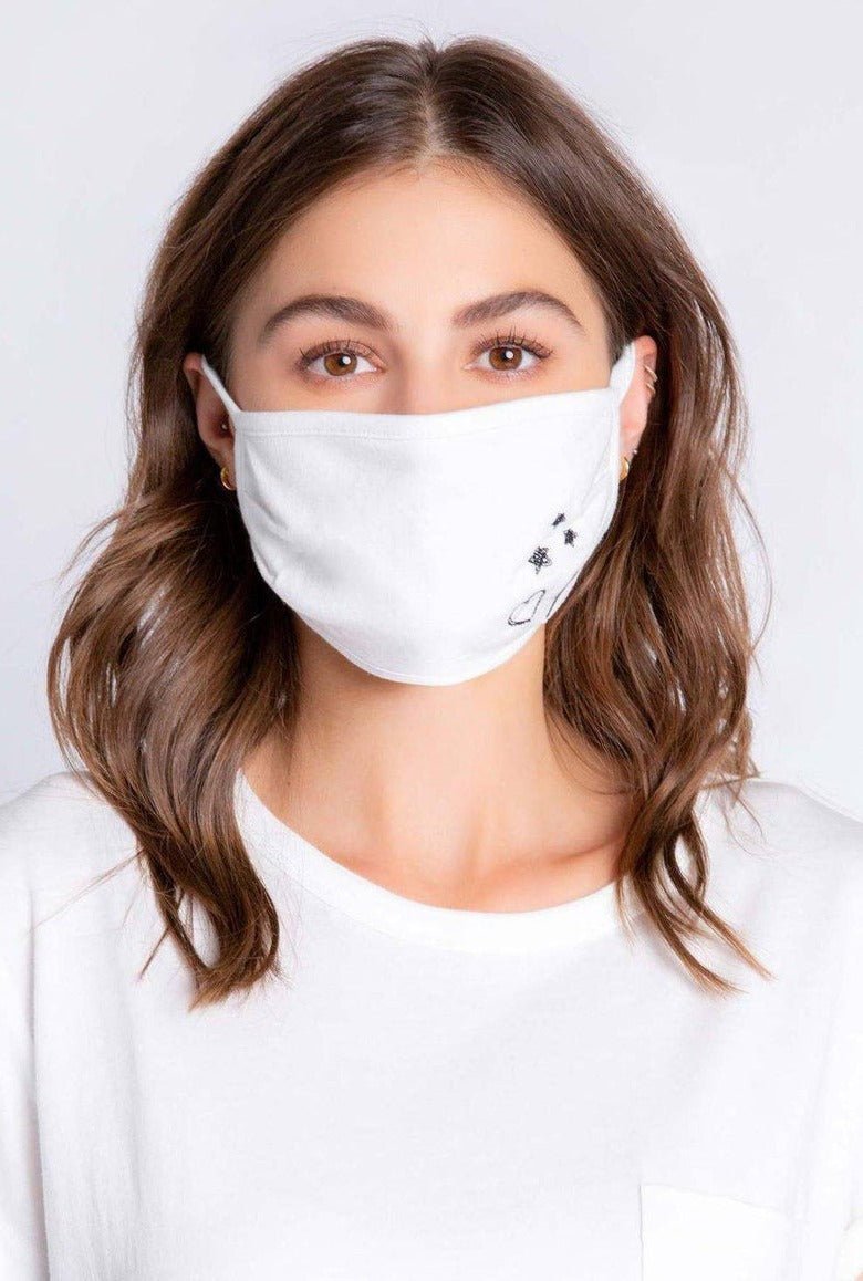 PJ Salvage Ivory Face Mask with Stars & Hearts | Face Mask by PJ Salvage | Shop Premium Boutique Fashion at Spoiled Brat | Trendy Y2K style. accessories, accessory, amy valentine | Image 5