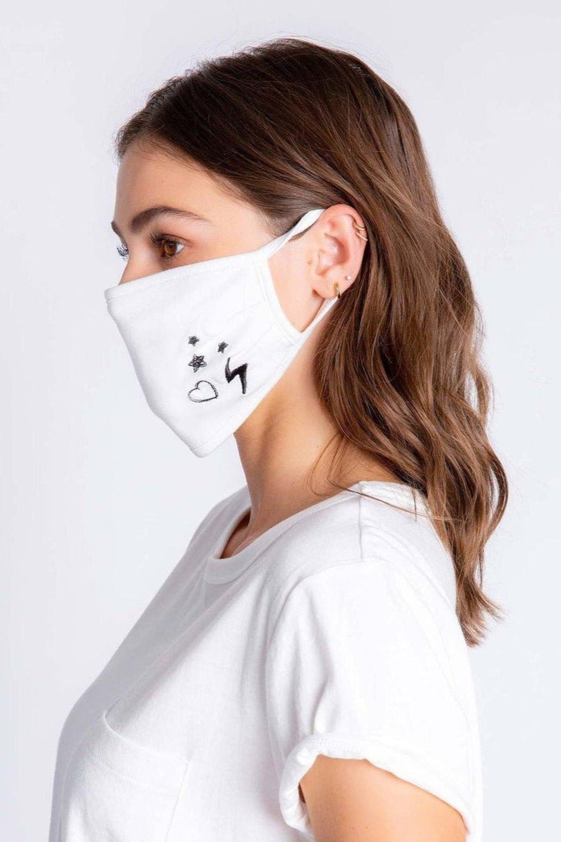 PJ Salvage Ivory Face Mask with Stars & Hearts by PJ Salvage – Face Mask – White | Spoiled Brat UK