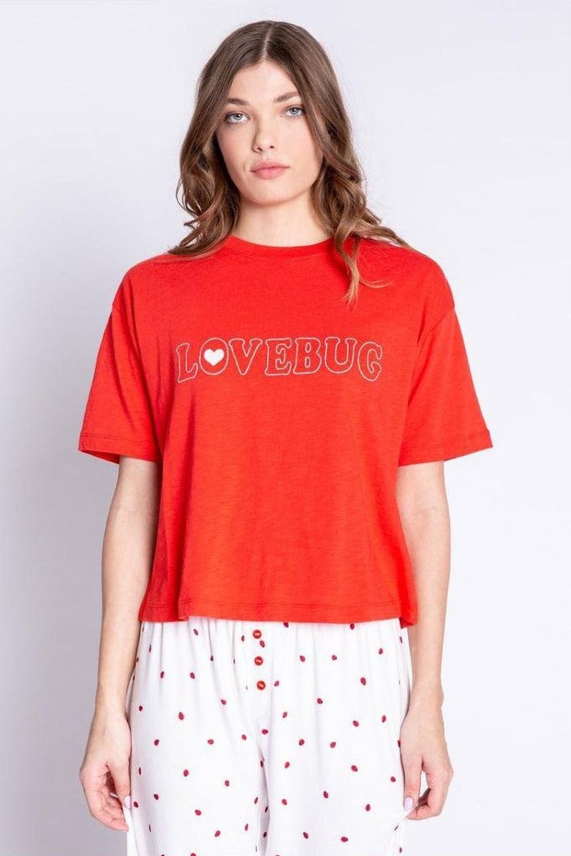 Shop PJ Salvage PJ Salvage Lovebug Red Cotton T-Shirt Pyjamas for women – premium loungewear and festival fashion at Spoiled Brat