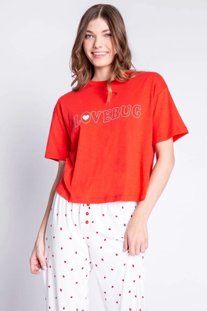 Shop PJ Salvage PJ Salvage Lovebug Red Cotton T-Shirt Pyjamas for women – premium loungewear and festival fashion at Spoiled Brat