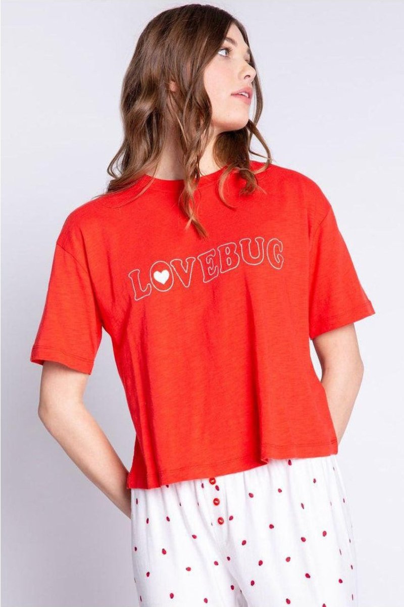 Shop PJ Salvage PJ Salvage Lovebug Red Cotton T-Shirt Pyjamas for women – premium loungewear and festival fashion at Spoiled Brat