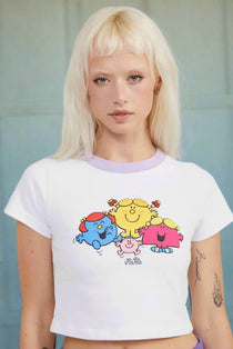Shop Samii Ryan Samii Ryan x Mr Men Happy Gals Baby Tee T-Shirt for women – premium loungewear and festival fashion at Spoiled Brat