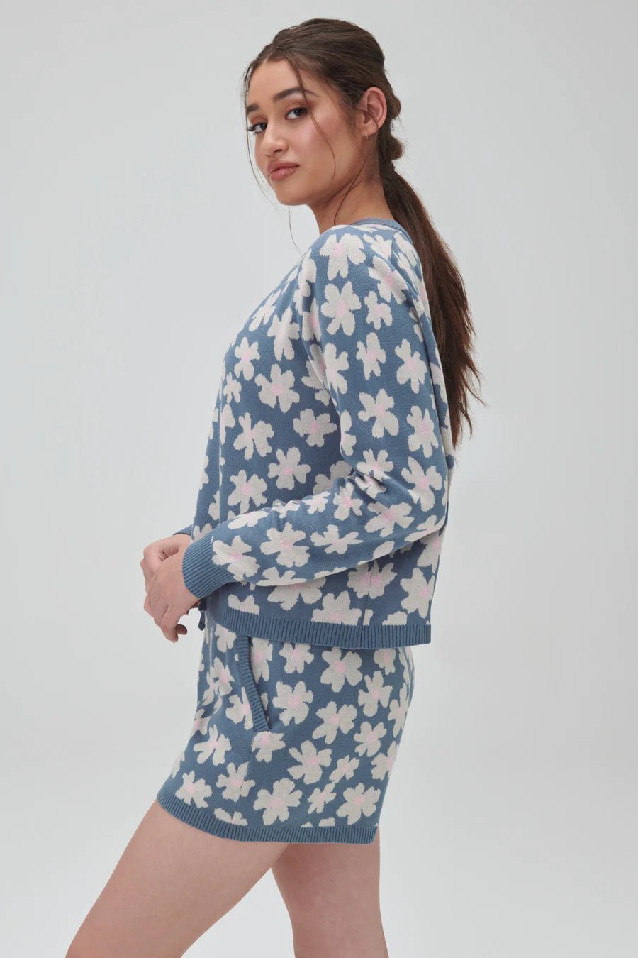 Spiritual Gangster Floral Jacquard Boxy Raglan Pullover by Spiritual Gangster – Sweater – S | Spoiled Brat UK