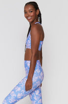 Spiritual Gangster Studio Eco Jersey Sports Bra in Jacaranda Print Cropped Top by Spiritual Gangster as seen on celebrities