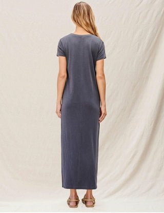 Shop Sundry Grey Cotton Maxi Dress with Slit - Premium Maxi Dress from Sundry Online now at Spoiled Brat 