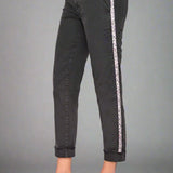 Shop Sundry Sundry Star Glitter Stripe Roll Up Chino Trousers Trousers for women – premium loungewear and festival fashion at Spoiled Brat