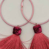 Suzywan DELUXE Fuchsia Tassel Hoop Earrings