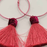 Suzywan DELUXE Fuchsia Tassel Hoop Earrings
