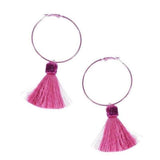 Suzywan DELUXE Fuchsia Tassel Hoop Earrings