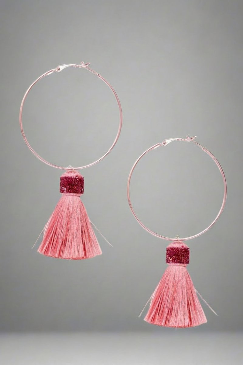 Shop Suzywan DELUXE Suzywan DELUXE Fuchsia Tassel Hoop Earrings Earrings for women – premium loungewear and festival fashion at Spoiled Brat