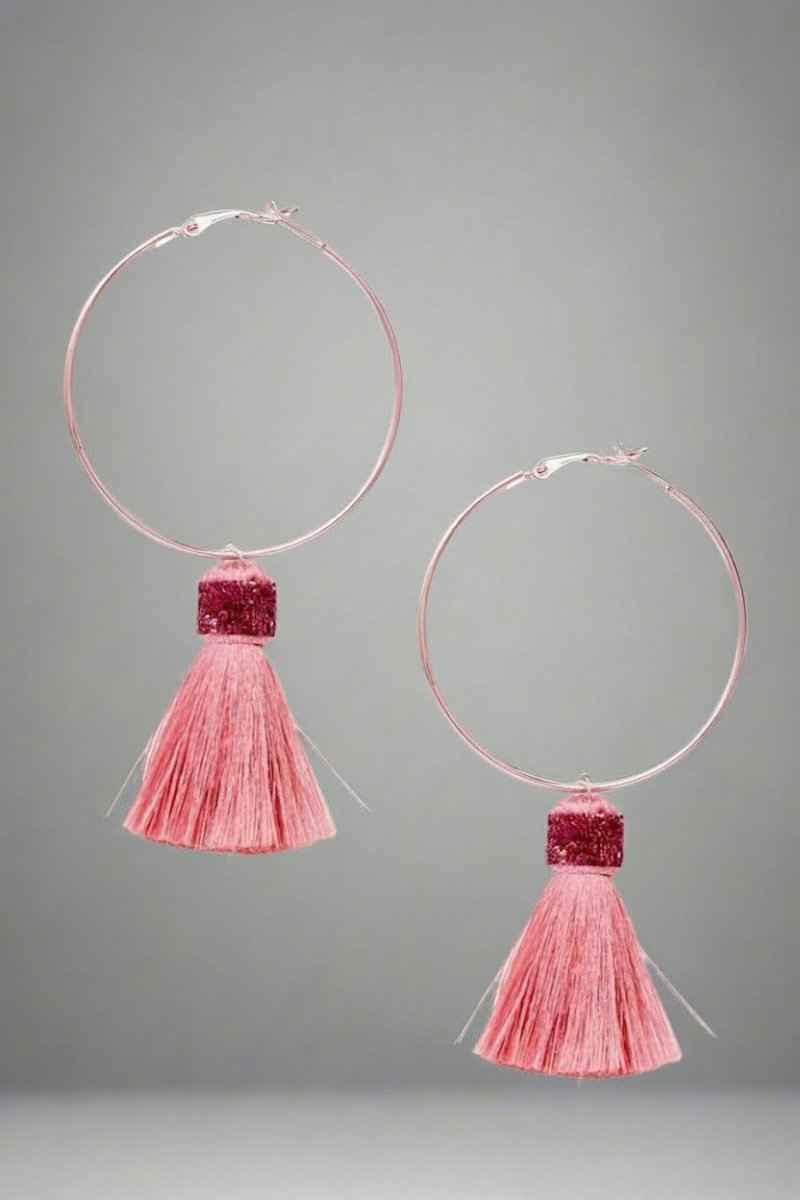 Suzywan DELUXE Fuchsia Tassel Hoop Earrings