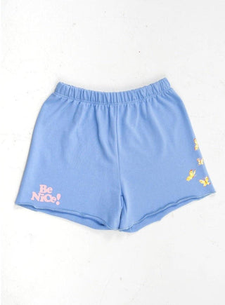 Shop Mayfair Be Nice! Blue Sweatshorts Shorts - Premium Shorts from The Mayfair Group Online now at Spoiled Brat 