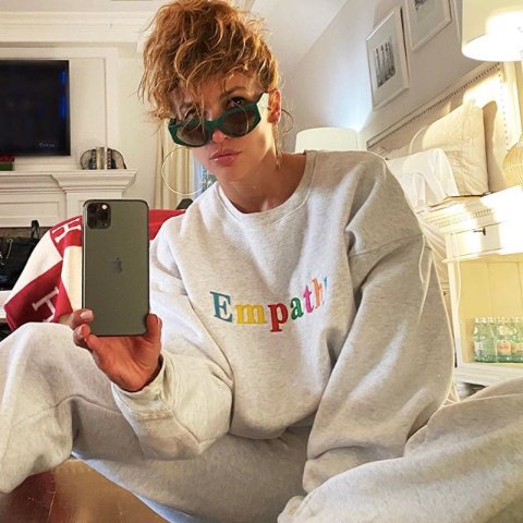 Shop The Mayfair Group Mayfair EMPATHY ALWAYS Grey Sweatpants as seen on J-LO online at Spoiled Brat