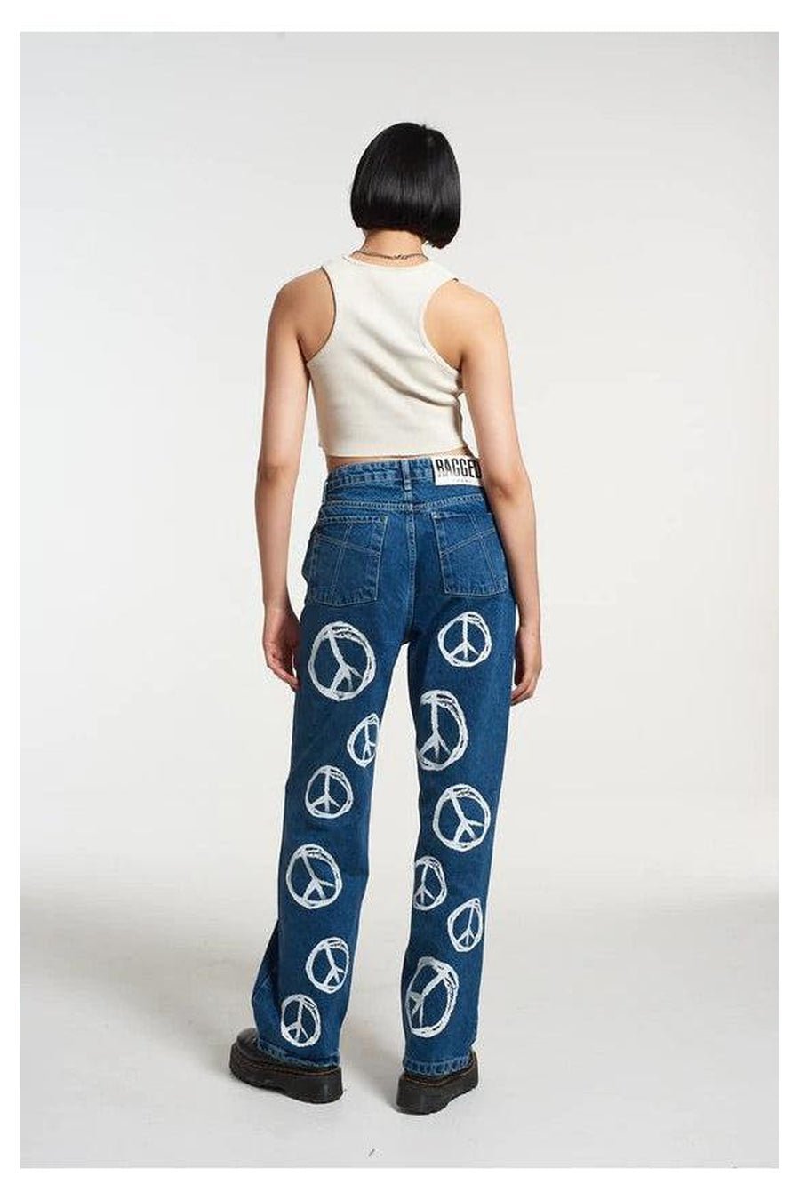 The Ragged Priest Peace Printed Dad Jeans as seen on Chloe Sims Boyfriend Jeans by The Ragged Priest as seen on celebrities