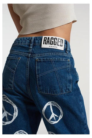 Shop The Ragged Priest Peace Printed Dad Jeans as seen on Chloe Sims - Spoiled Brat  Online