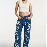 Shop The Ragged Priest The Ragged Priest Peace Printed Dad Jeans as seen on Chloe Sims Boyfriend Jeans for women – premium loungewear and festival fashion at Spoiled Brat